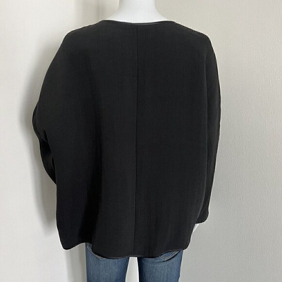 Eileen Fisher Women's Bomber Jacket Size XL Lagenlook Black Textured Silk Blend - Picture 9 of 9